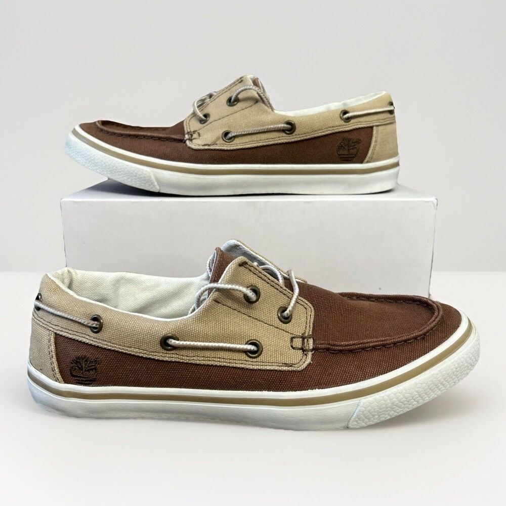 Timberland Men’s Canvas Boat Shoes 7.5M Brown/Tan Newmarket Lace-up Casual